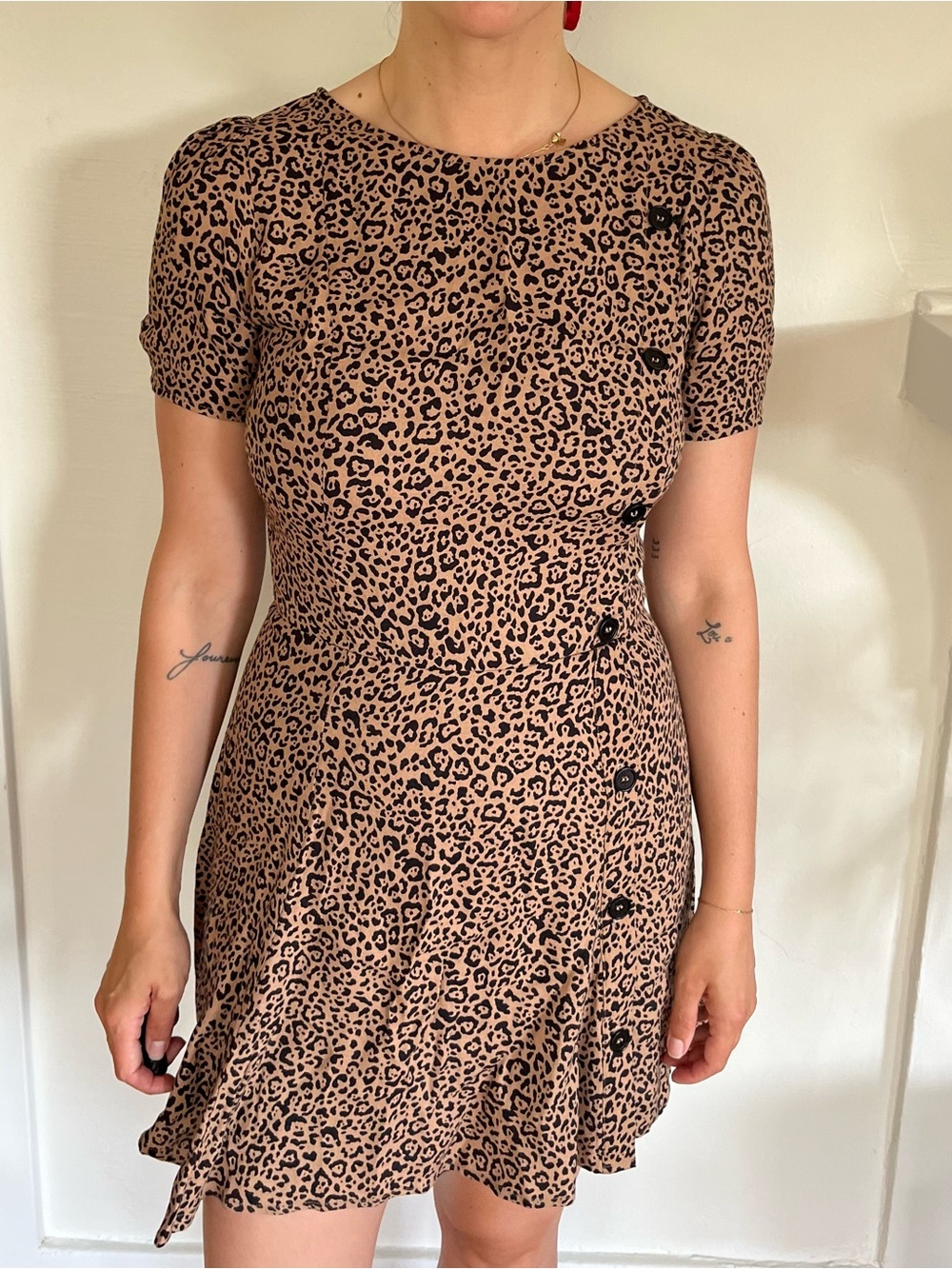 Reformation Tan and Black Leopard Mini Dress